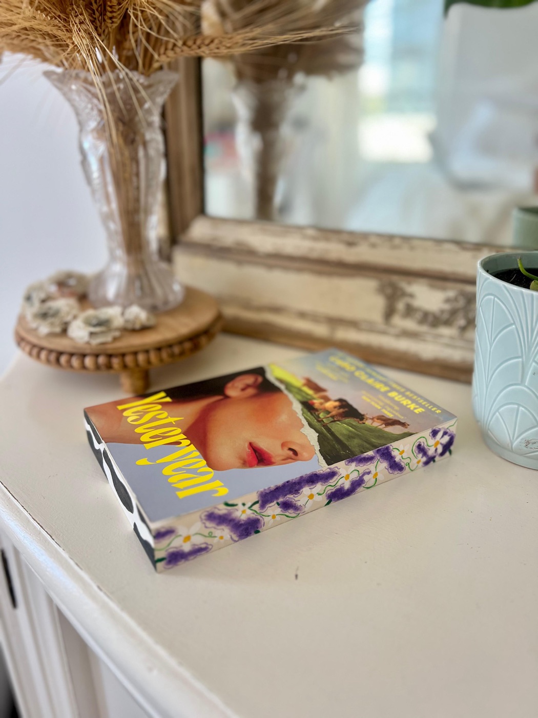 View purple floral page-edge painting